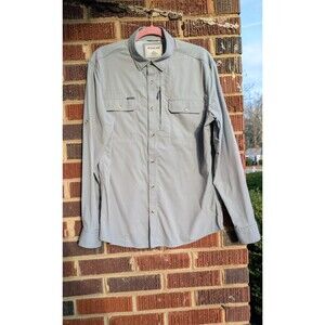 Poncho Slim Fit Long Sleeve Button Down Vented Fishing Shirt-Grey-Mens L